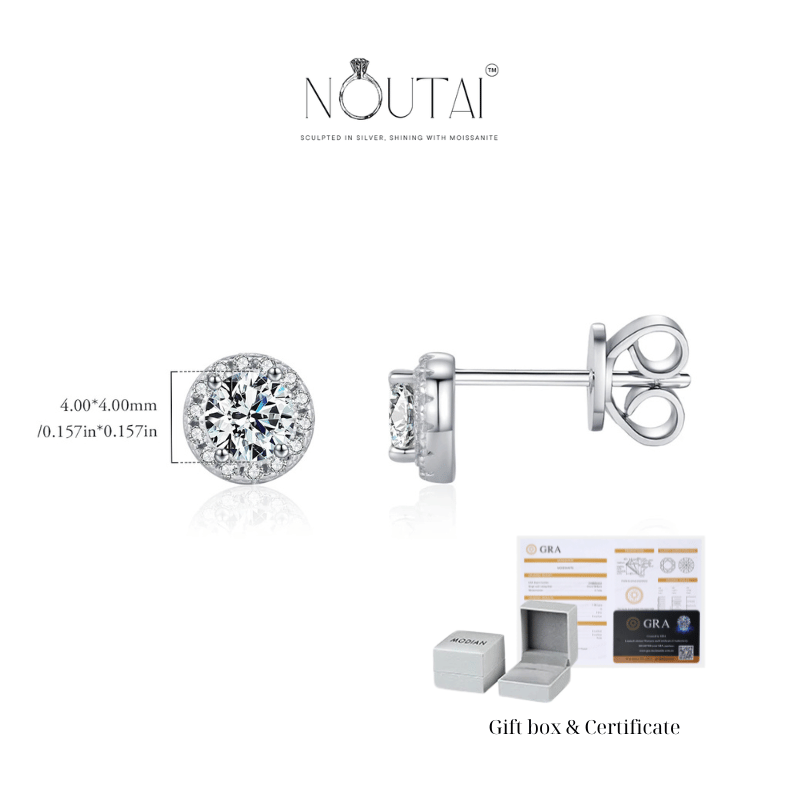 Noutai 0.3ct Tiny Halo Moissanite Stud Earrings – 925 Sterling Silver