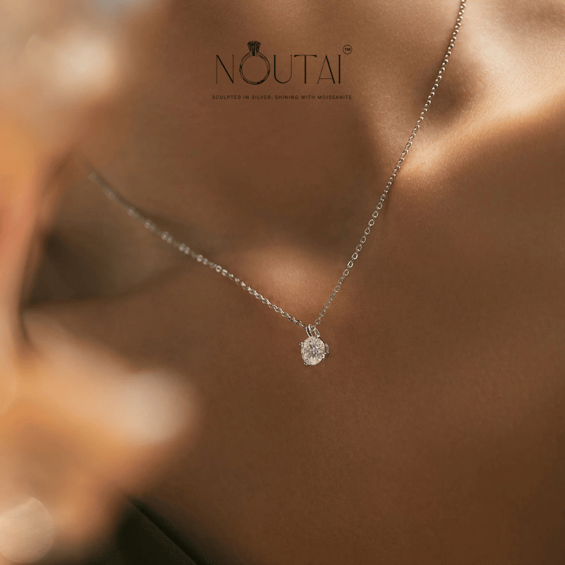 Noutai 1ct D Color Moissanite Pendant Necklace – 925 Sterling Silver