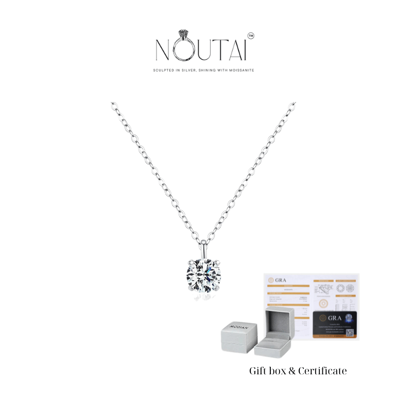 Noutai 1ct D Color Moissanite Pendant Necklace – 925 Sterling Silver