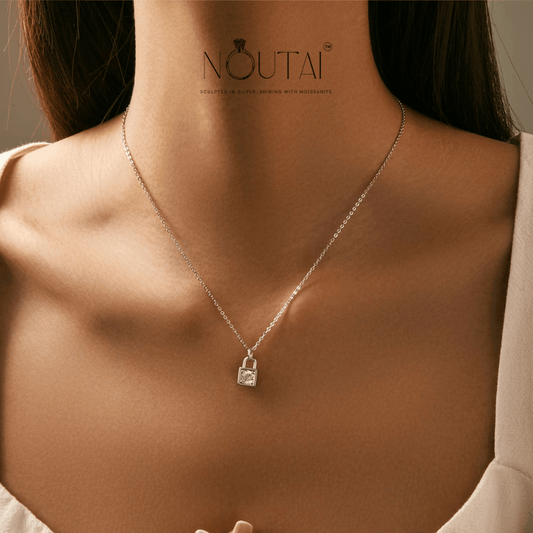 Noutai 0.5ct D Color Moissanite Lock Pendant Necklace – 925 Sterling Silver