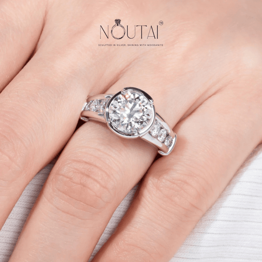 Noutai 3ct Round Cut D Color Moissanite Engagement Ring – 925 Sterling Silver