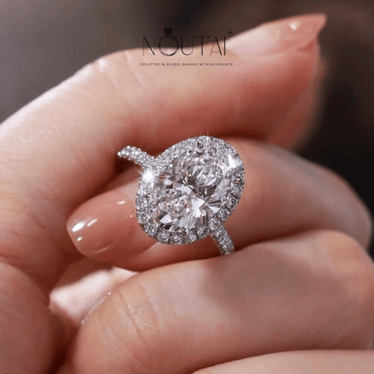 Noutai 1-5ct Oval Cut Moissanite Halo Ring – 925 Sterling Silver