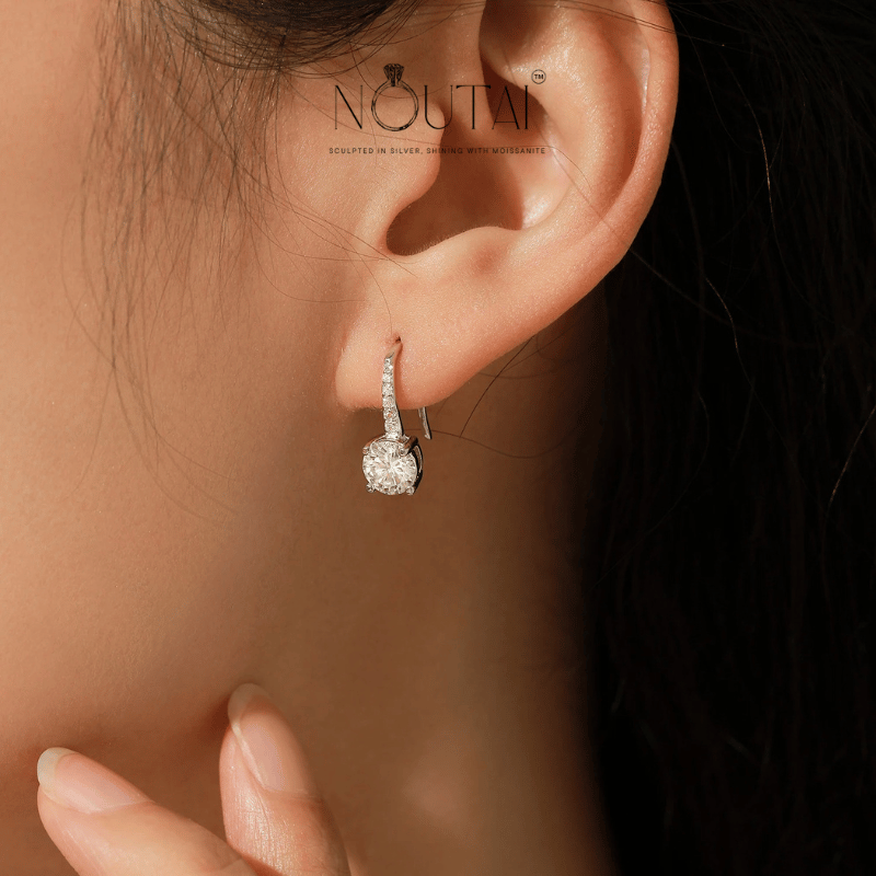 Noutai 2ct D Color Moissanite Hook Earrings – 925 Sterling Silver