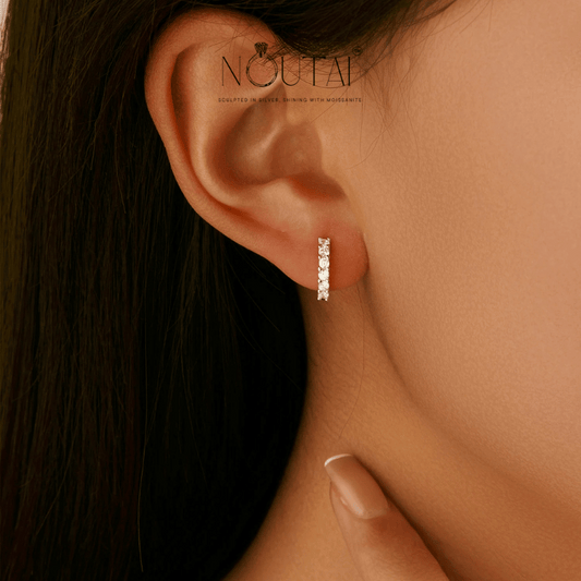 Noutai D Color Moissanite Small Hollow Hoop Earrings – 925 Sterling Silver