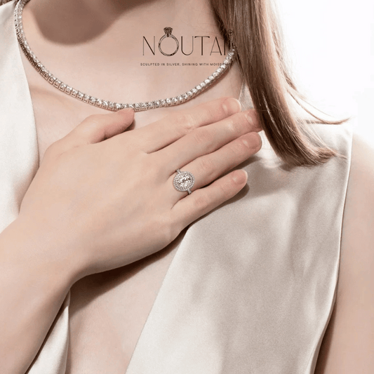 Noutai 3ct Oval Cut Moissanite Double Halo Engagement Ring – 925 Sterling Silver