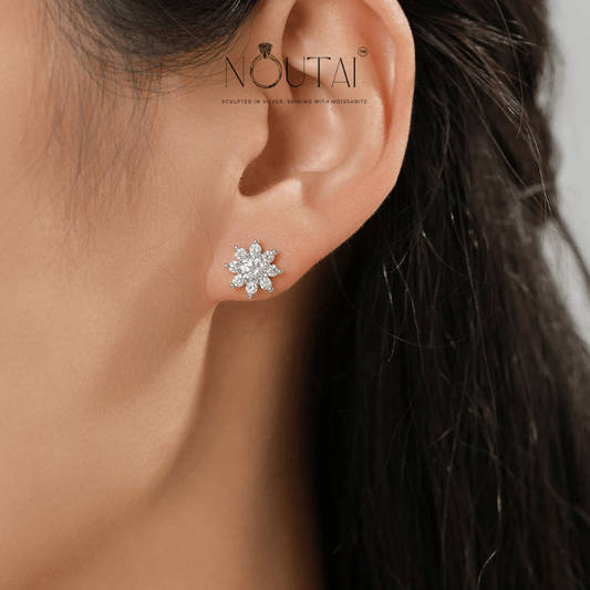 Noutai Sparkling 0.4ct D Color Moissanite Flower Stud Earrings – 925 Sterling Silver