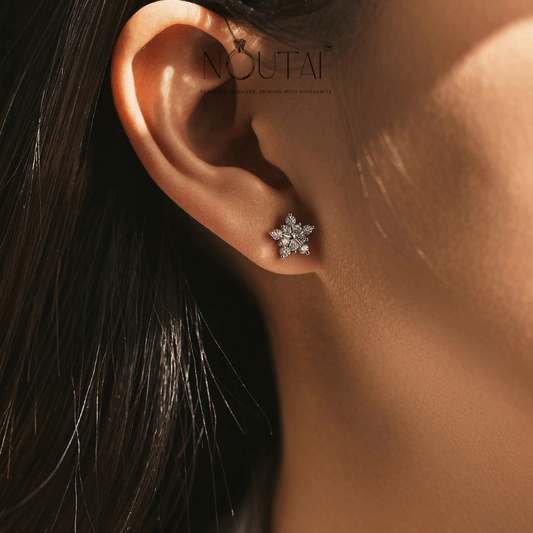 Noutai D Color Dazzling Moissanite Snowflake Stud Earrings – 925 Sterling Silver