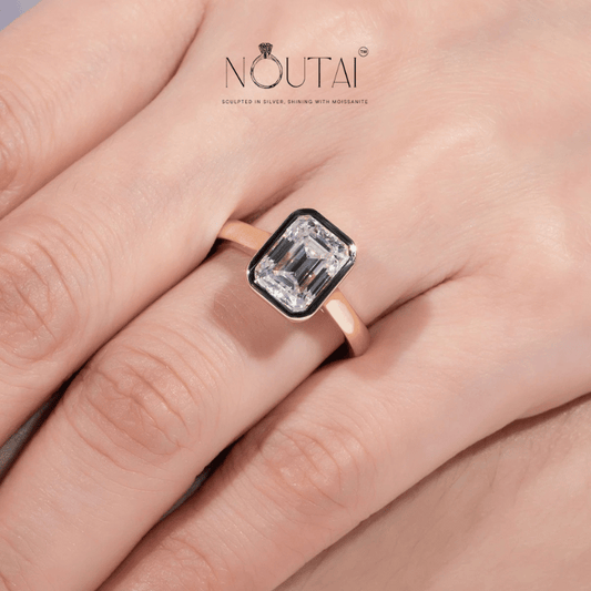 Noutai 3ct Emerald Cut D Color Moissanite Engagement Ring – 925 Sterling Silver