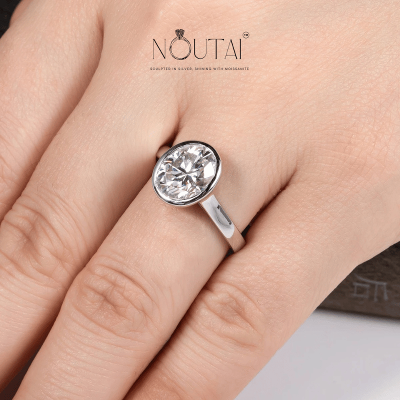 Noutai 3ct D Color Oval Moissanite Engagement Ring – 925 Sterling Silver