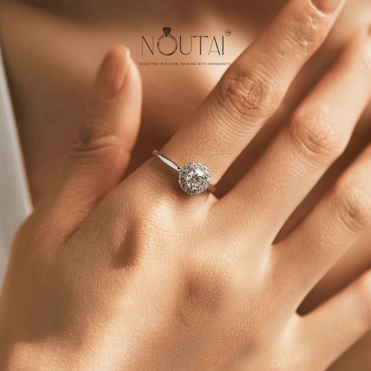 Noutai 0.5ct D Color VVS1 Round Moissanite Ring – 925 Sterling Silver