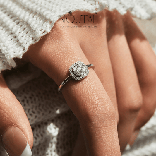Noutai Sparkling VVS1 D Color Pave Moissanite Ring – 925 Sterling Silver