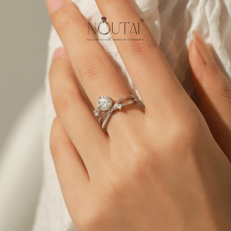 Noutai 1ct VVS1 Moissanite Dazzling Ring – 925 Sterling Silver