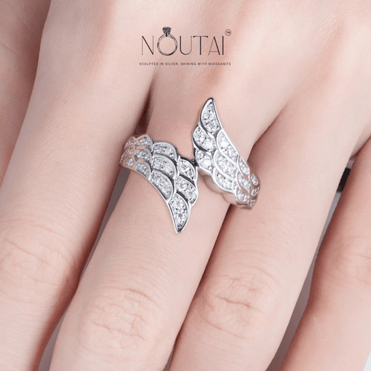 Noutai D Color Moissanite Angel Wings Wedding Band – 925 Sterling Silver