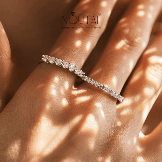 Noutai Luxury D Color Moissanite Stackable Band Ring – 925 Sterling Silver