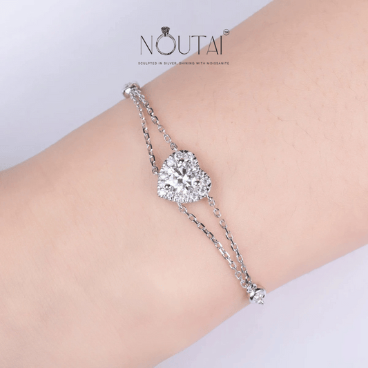 Noutai 1ct Moissanite Heart Bracelet – 925 Sterling Silver