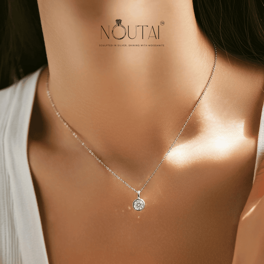 Noutai 1ct D Color Round Bezel Moissanite Pendant – 925 Sterling Silver