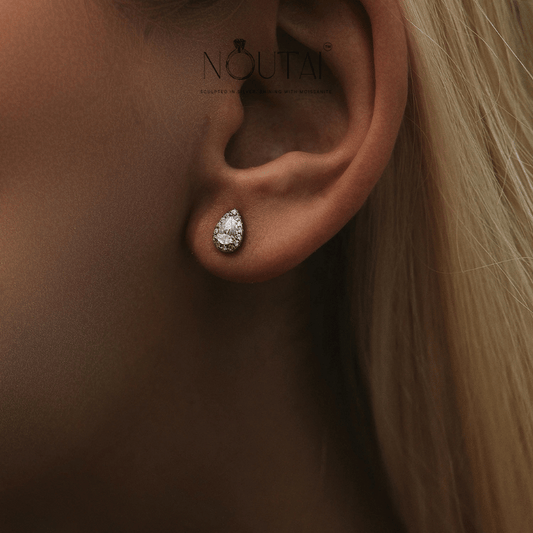 Noutai D Color Pear Cut Moissanite Stud Earrings – 925 Sterling Silver