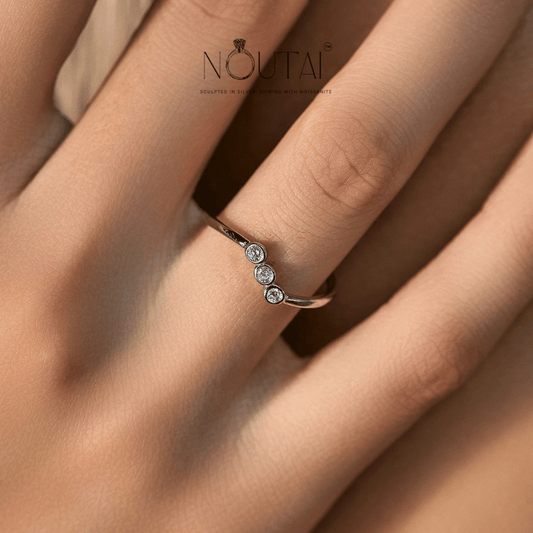 Noutai D Color Moissanite Lab Diamond Irregular Line Stackable Ring – 925 Sterling Silver