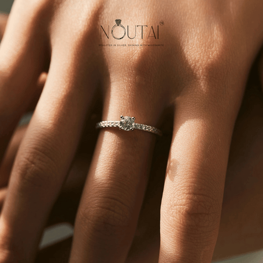 Noutai D Color Delicate Square Moissanite Ring – 925 Sterling Silver