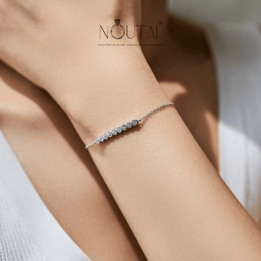 Noutai D Color Moissanite Simple Round Chain Bracelet – 925 Sterling Silver
