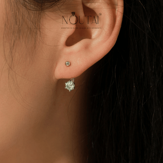 Noutai D Color VVS1 Round Teal Moissanite Ear Climbers – 925 Sterling Silver