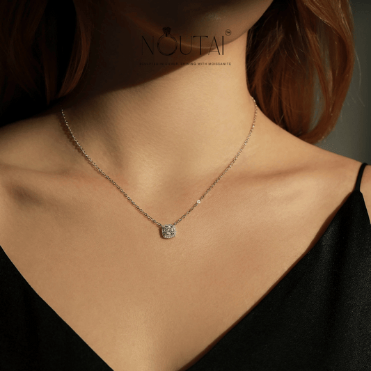 Noutai 1ct Square Cushion Halo Moissanite Pendant – 925 Sterling Silver