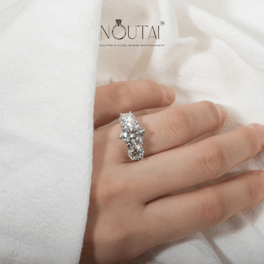 Noutai 5ct D Color Moissanite Three Stone Engagement Ring – 925 Sterling Silver