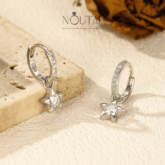 Noutai 0.3ct D Color Round Moissanite Hoop Earrings – 925 Sterling Silver