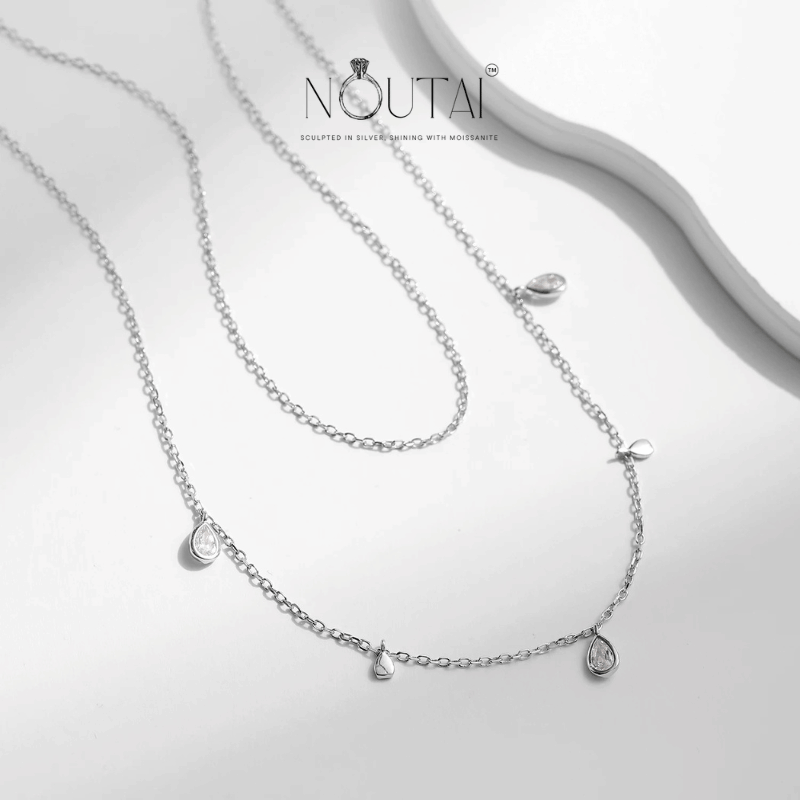 Colgante de doble capa de moissanita Noutai: elegante gargantilla redonda para mujer
