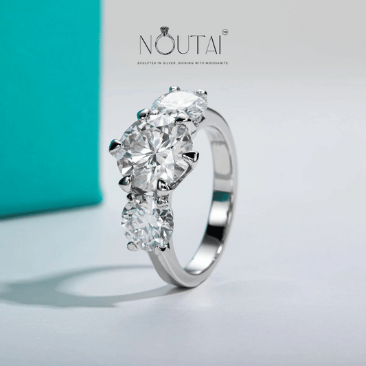 Noutai 5ct D Color Moissanite Three Stone Engagement Ring – 925 Sterling Silver