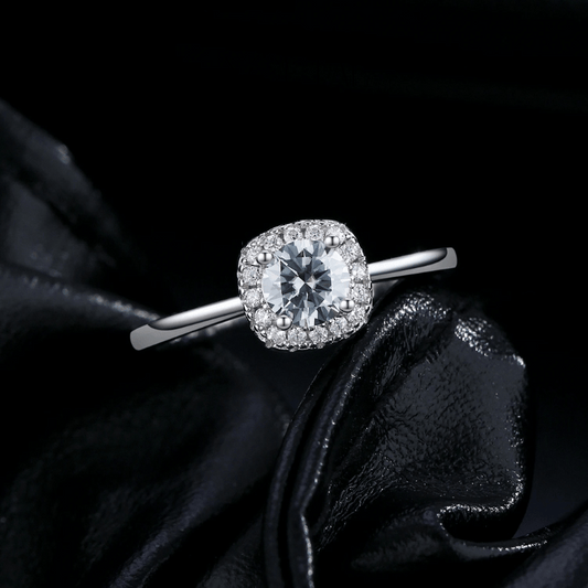 Noutai D Color Gray Moissanite Square Halo Ring – 925 Sterling Silver