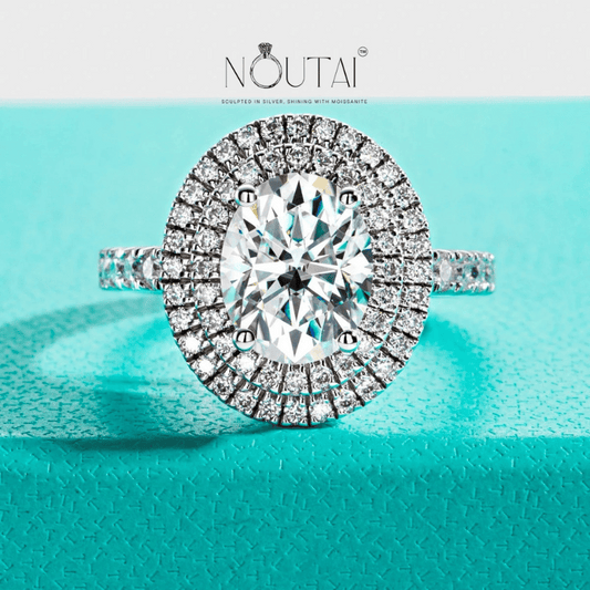 Noutai 3ct Oval Cut Moissanite Double Halo Engagement Ring – 925 Sterling Silver