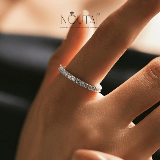 Noutai Luxury D Color Moissanite Stackable Band Ring – 925 Sterling Silver