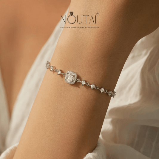 Noutai D Color Moissanite Geometric Necklace & Bracelet Set