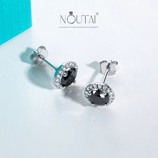 Noutai 1ct Black Moissanite Stud Earrings – 925 Sterling Silver