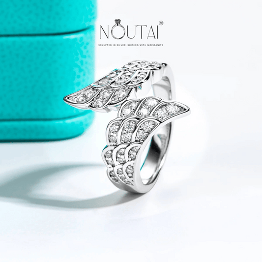 Noutai D Color Moissanite Angel Wings Wedding Band – 925 Sterling Silver