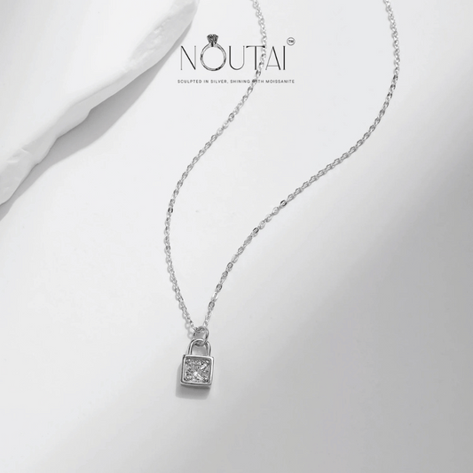 Noutai 0.5ct D Color Moissanite Lock Pendant Necklace – 925 Sterling Silver