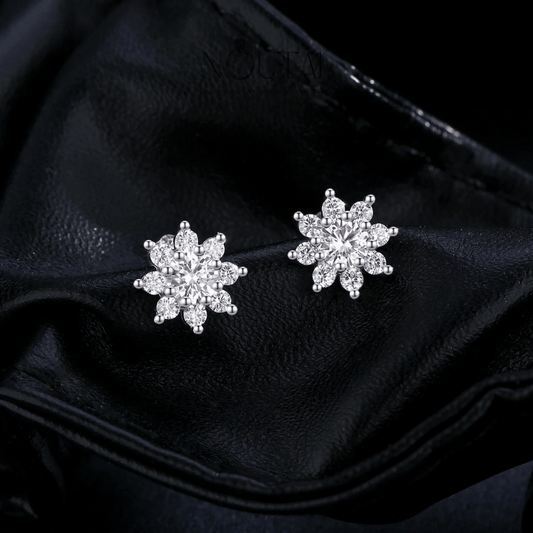 Noutai Sparkling 0.4ct D Color Moissanite Flower Stud Earrings – 925 Sterling Silver