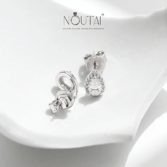 Noutai D Color Pear Cut Moissanite Stud Earrings – 925 Sterling Silver