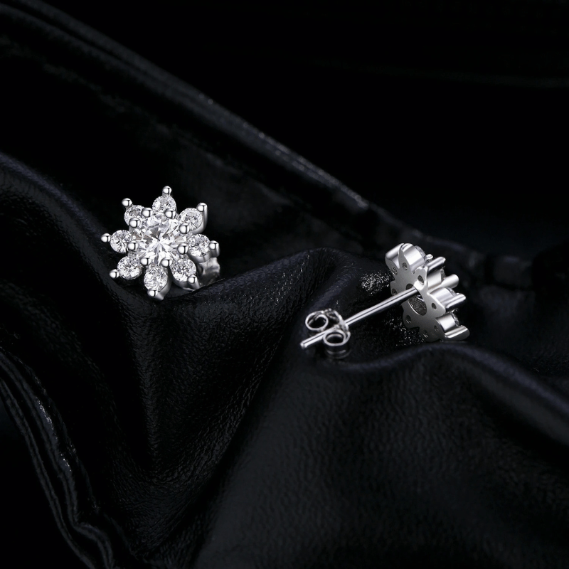 Noutai Sparkling 0.4ct D Color Moissanite Flower Stud Earrings – 925 Sterling Silver