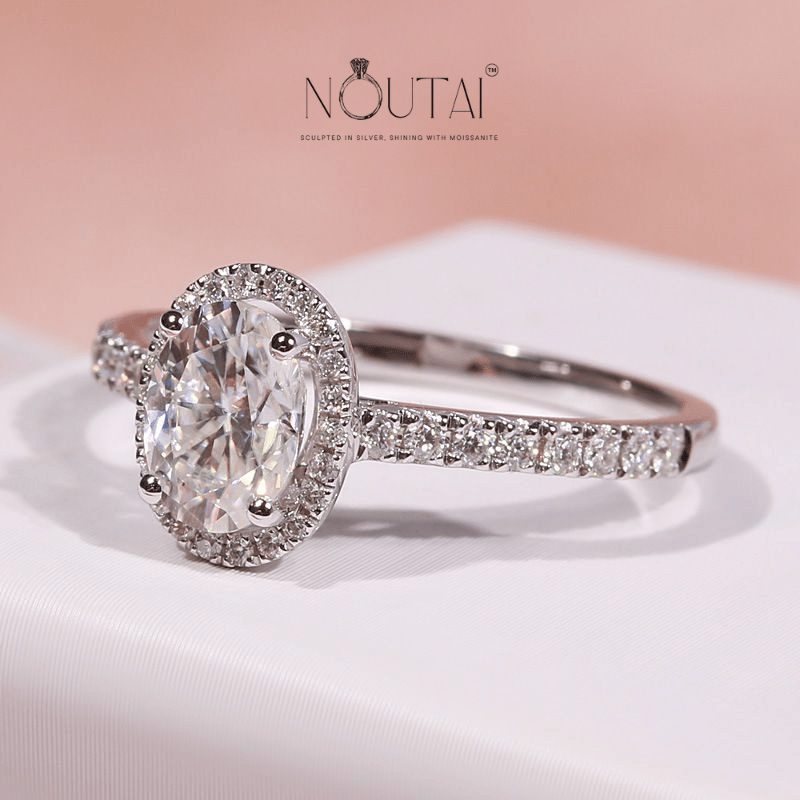 Noutai 1-5ct Oval Cut Moissanite Halo Ring – 925 Sterling Silver