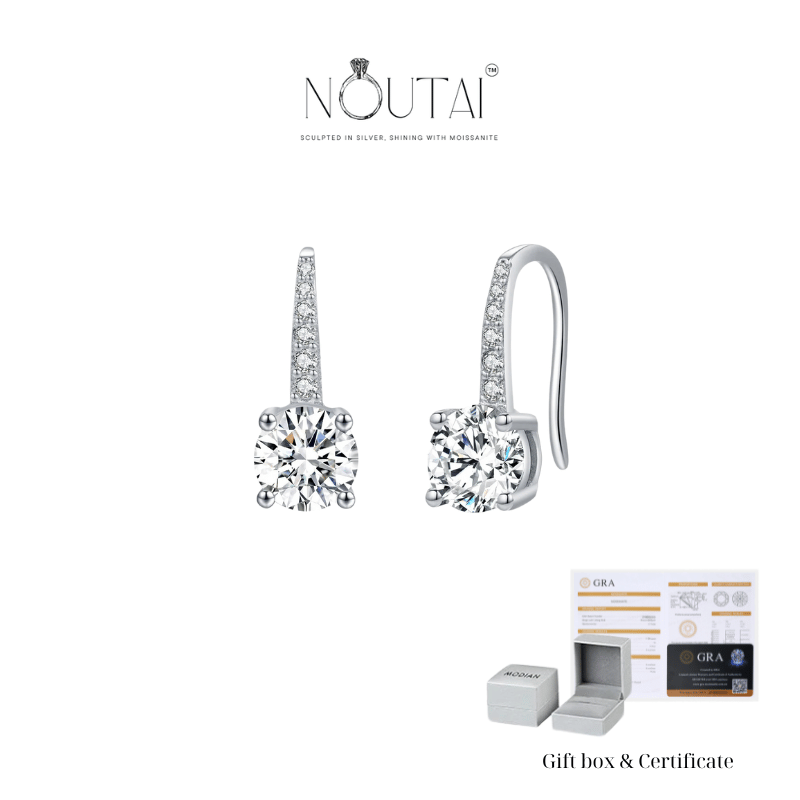 Noutai 2ct D Color Moissanite Hook Earrings – 925 Sterling Silver