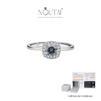 Noutai D Color Gray Moissanite Square Halo Ring – 925 Sterling Silver