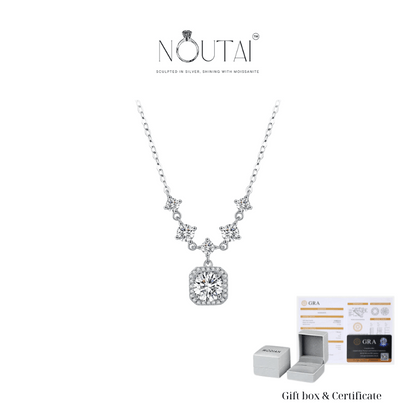 Noutai 1ct D Color Moissanite Halo Pendant Necklace – 925 Sterling Silver