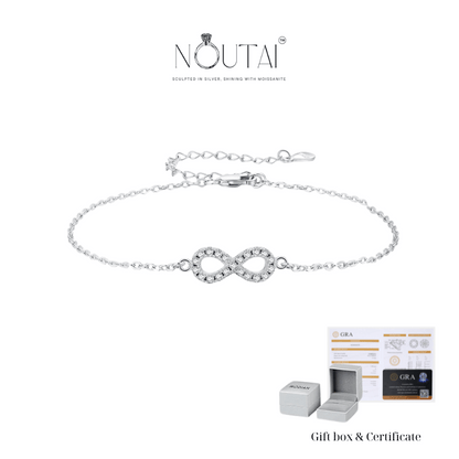 Pulsera Noutai Moissanite Infinity Love: joyería de plata de ley para mujer