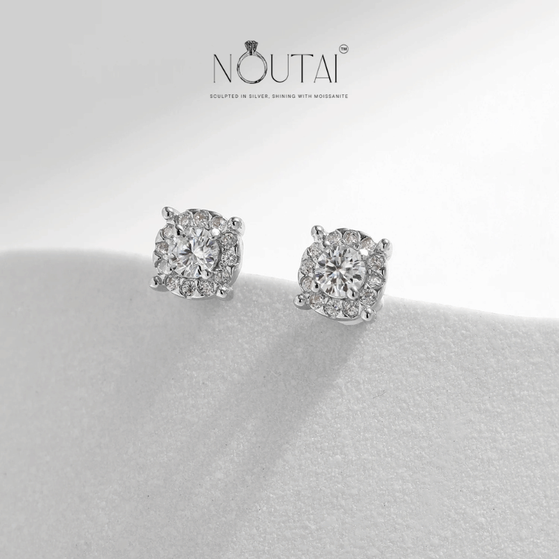 Pendientes de moissanita Noutai: joyería nupcial de plata de ley para mujer
