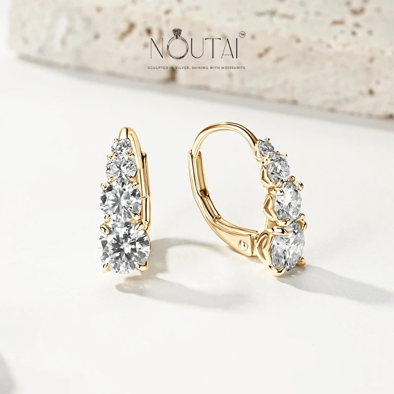 Pendientes de aro de moissanita Noutai: joyería vintage de plata de ley para mujer