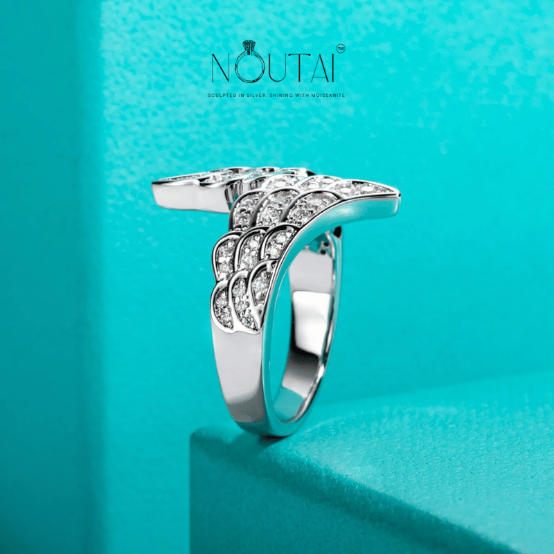 Noutai D Color Moissanite Angel Wings Wedding Band – 925 Sterling Silver