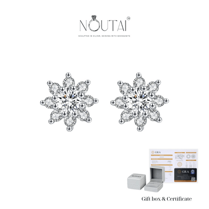 Noutai Sparkling 0.4ct D Color Moissanite Flower Stud Earrings – 925 Sterling Silver