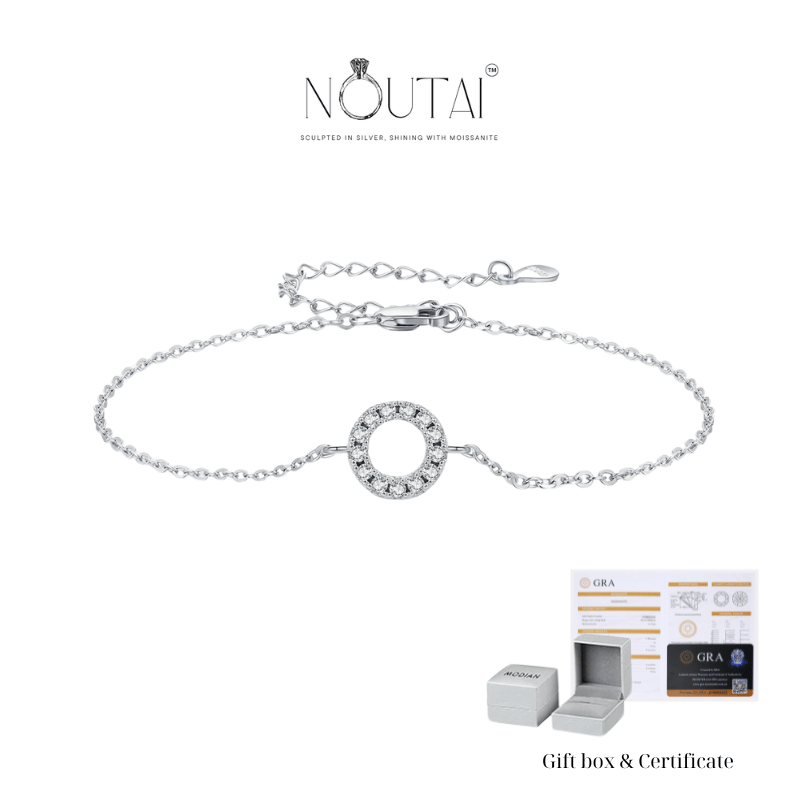 Pulsera de eslabones redondos con incrustaciones de moissanita Noutai: joyería de plata de ley para mujer